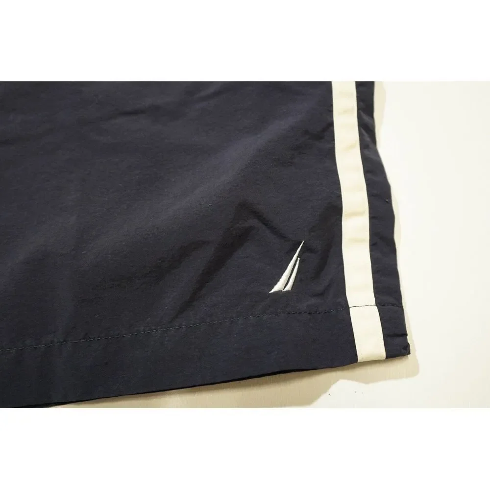 NAUTICA Mens Vintage Black Yellow Blue & White Color Block‎ Lined Swim Shorts L